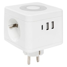 Тройник Куб 2 гнезда 2USB 2,4А+Type C + Ночник. Тройник Куб. EKF
