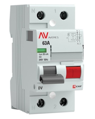 DV 2P 63А/ 30мА (AC)  AVERES (rccb-2-63-30-ac-av). Выключатели дифференциального тока (УЗО). EKF в Воронеже
