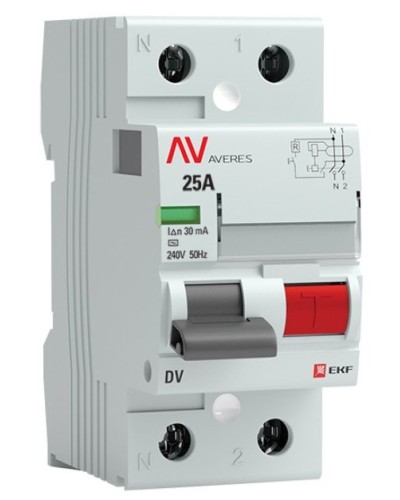DV 2P 25А/ 30мА (A)  AVERES (rccb-2-25-30-a-av). Выключатели дифференциального тока (УЗО). EKF в Воронеже