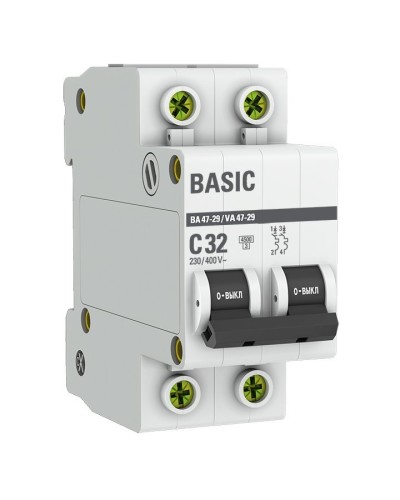 Автоматический выключатель 2P 32А (C) 4,5кА ВА 47-29 Basic (mcb4729-2-32C): Автоматический выключатель в Воронеже