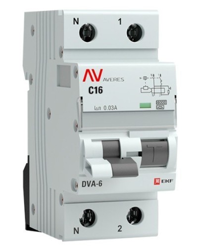 DVA-6 1P+N 16А (C) 30мА (AC) 6кА  AVERES (rcbo6-1pn-16C-30-ac-av). Автоматический выключатель дифференциального тока. EKF в Воронеже