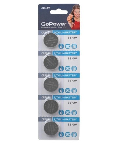 CR2032 GoPower, упак. 5 шт., БЛИСТЕР. Литиевый элемент питания. GoPower в Воронеже