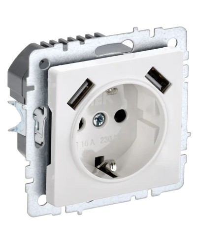 Розетка с з/к с USB A+A 2,1А РЮш10-1-БрБ белый BRITE (BR-R14-16-U21-D21-K01). Розетка с заземлением с защитными шторками, 2,1А. IEK в Воронеже