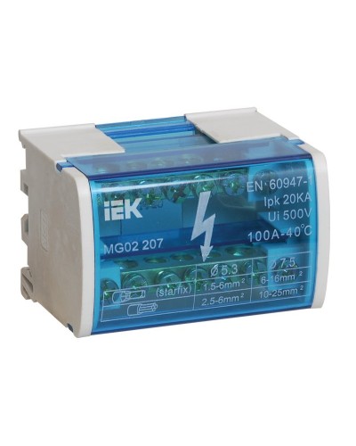ШНК 2х7 L+PEN (YND10-2-07-100). Шина на DIN-рейку в корпусе (кросс-модуль). IEK в Воронеже