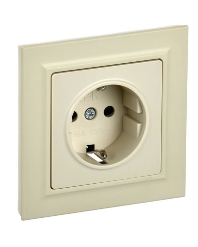 Розетка с з/к РСР14-1-0-БрКр бежевый BRITE (BR-R14-16-K10-F). Розетка с заземлением с защитными шторками в сборе. IEK в Воронеже