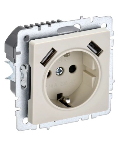 Розетка с з/к с USB A+A 3,1А РЮш10-2-БрКр бежевый BRITE (BR-R14-16-U21-D31-K10). Розетка с заземлением с защитными шторками, 3,1А. IEK в Воронеже