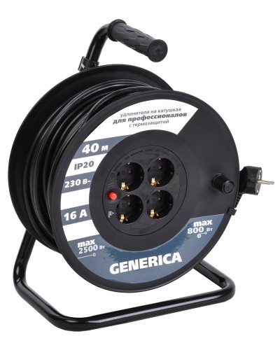 УК40 4 места 2P+PE, 40м GENERICA (WKP20-16-04-40-G). Удлинитель на катушке с термозащитой, 3х1,5кв.мм. IEK в Воронеже