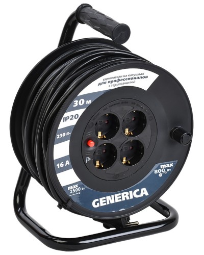 УК30 4 места 2P+PE, 30м GENERICA (WKP20-16-04-30-G). Удлинитель на катушке с термозащитой, 3х1,5кв.мм. IEK в Воронеже