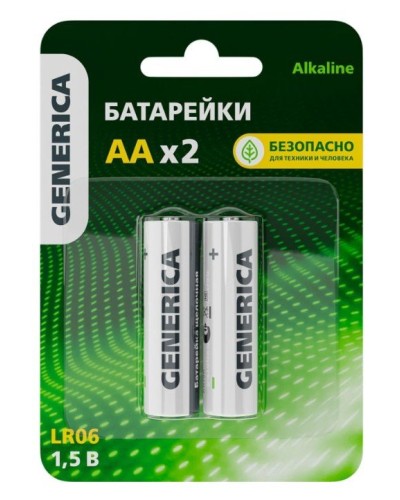 Батарейка Alkaline LR06/AA GENERICA (2 шт) (ABT-LR06-ST-L02-G). Батарейка щелочная. IEK в Воронеже
