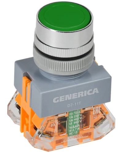 Кнопка D7-11T d=22мм зеленая GENERICA (BBT50-11T-3-21-K06-G). Кнопка управления с фиксацией. IEK в Воронеже