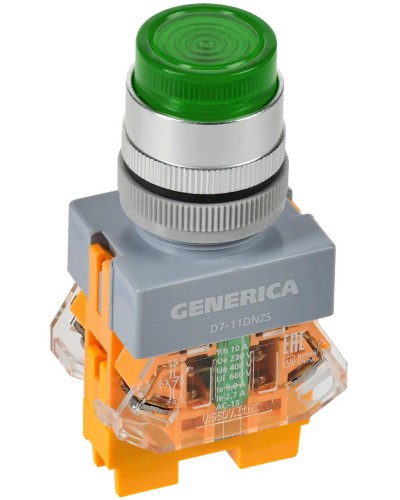 Кнопка D7-11DNZS d=22мм зеленая GENERICA (BBT50-11DNZS-3-11-K06-G). Кнопка управления с подсветкой и фиксацией. IEK в Воронеже