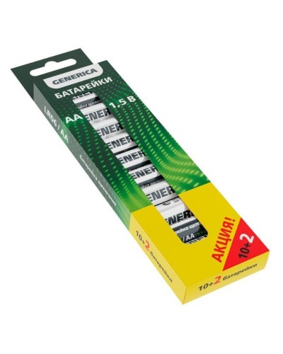 Батарейка Alkaline LR06/AA GENERICA (12 шт) ПРОМО (ABT-LR06-ST-B12-G). Батарейка щелочная. IEK в Воронеже