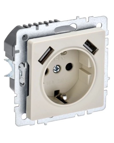 Розетка с з/к с USB A+A 2,1А РЮш10-1-БрКр бежевый BRITE (BR-R14-16-U21-D21-K10). Розетка с заземлением с защитными шторками, 2,1А. IEK в Воронеже