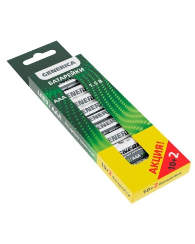 Батарейка Alkaline LR03/AAA GENERICA (12 шт) ПРОМО (ABT-LR03-ST-B12-G). Батарейка щелочная. IEK в Воронеже