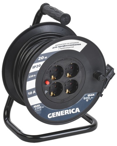 УК20 4 места 2P+PE, 20м GENERICA (WKP10-10-04-20-G). Удлинитель на катушке с термозащитой, 3х1,0кв.мм. IEK в Воронеже