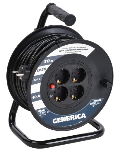 УК30 4 места 2P+PE, 30м GENERICA (WKP10-10-04-30-G). Удлинитель на катушке с термозащитой, 3х1,0кв.мм. IEK в Воронеже