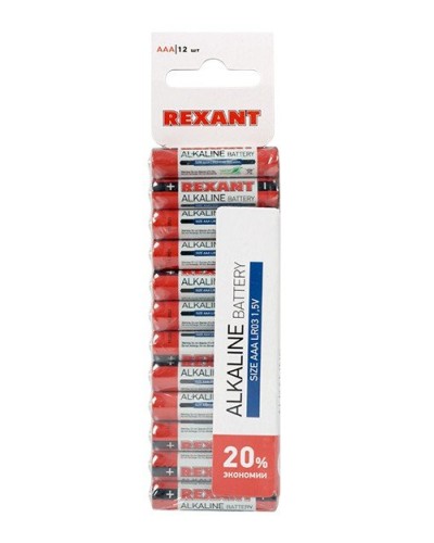Алкалиновая батарейка AAA/LR03 1,5 V 12 шт. REXANT (30-1011). Элемент питания. Rexant в Воронеже