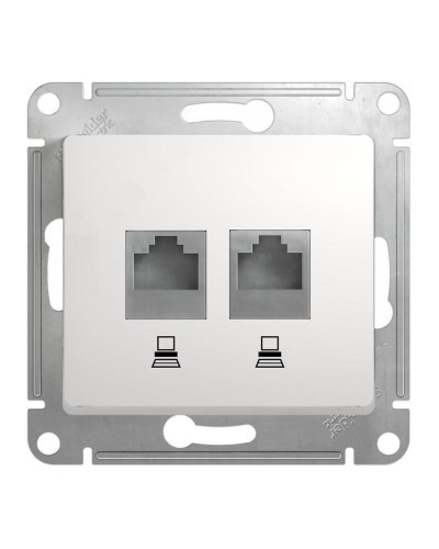 Glossa розетка RJ45+RJ45 2-местная, кат. 5Е, скрытой установки, механизм, белый (GSL000185KK). Розетка компьютерная. Systeme Electric в Воронеже