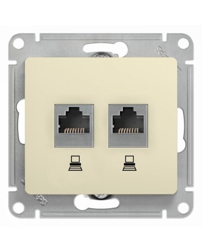 Glossa розетка RJ45+RJ45 2-местная, кат. 5Е, скрытой установки, механизм, бежевый (GSL000285KK). Розетка компьютерная. Systeme Electric в Воронеже