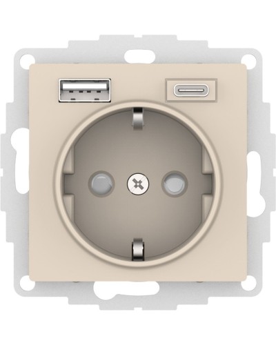 AtlasDesign розетка 1-местная с 2 USB A+C, скрытой установки, механизм, бежевый (ATN000232). Розетка с USB. Systeme Electric в Воронеже