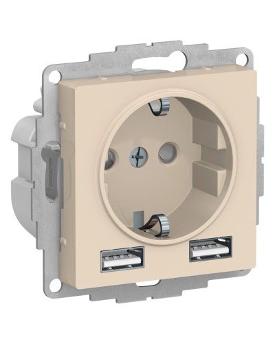 AtlasDesign розетка 1-местная с 2 USB A+A, скрытой установки, механизм, бежевый (ATN000230). Розетка с USB. Systeme Electric в Воронеже