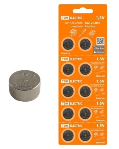 AG12/LR43 Alkaline 1,5V BP-10 TDM (SQ1702-0046). Элемент питания. TDM ЕLECTRIC в Воронеже