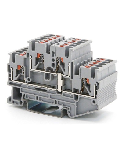 Клемма двухуровневая, зажим push-in, 2.5 кв.мм, серая (VPRTT-2.5-PV-GY). Клемма проходная, 4 точки подключения, уровни соединены перемычкой. ДКС в Воронеже