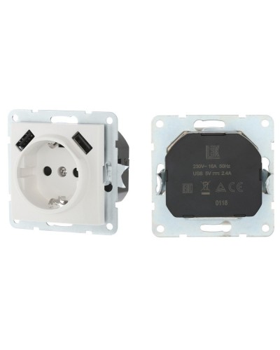 Розетка с з/к + 2xUSB разъема, 2А, белый LK60 (868004-1). Розетка. Экопласт в Воронеже