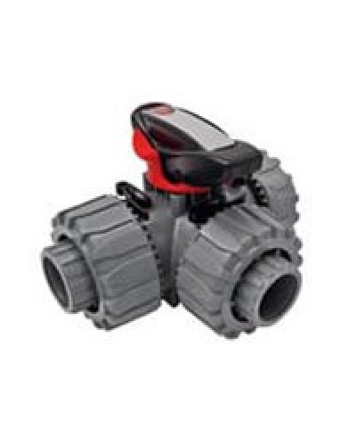 Ecoplast Кран шаровой трехходовой ПВХ D25 (уплотнение TPV, остальное EPDM) с муфтовым окончанием (49448). Кран шаровой, с муфтовым окончанием. Экопласт в Воронеже